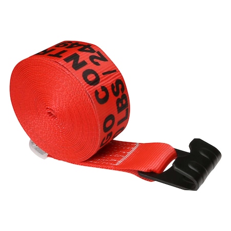 3 X 40' Red Winch Strap With Flat Hook